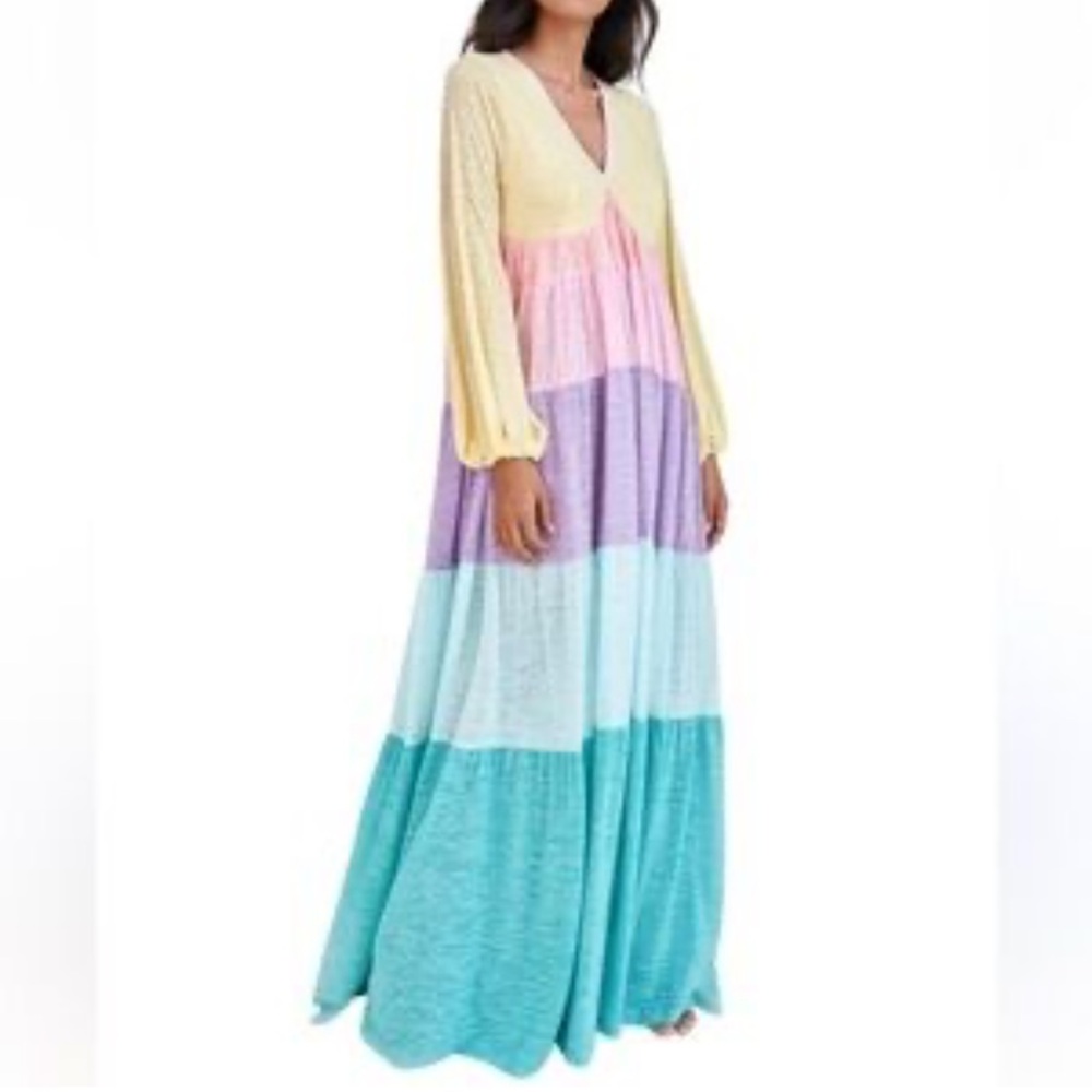 ❌SOLD❌PITUSA RAINBOW MAXI COVER UP CAFTAN ONE SIZE FITS SMALL TO XL LONG SLEEVE